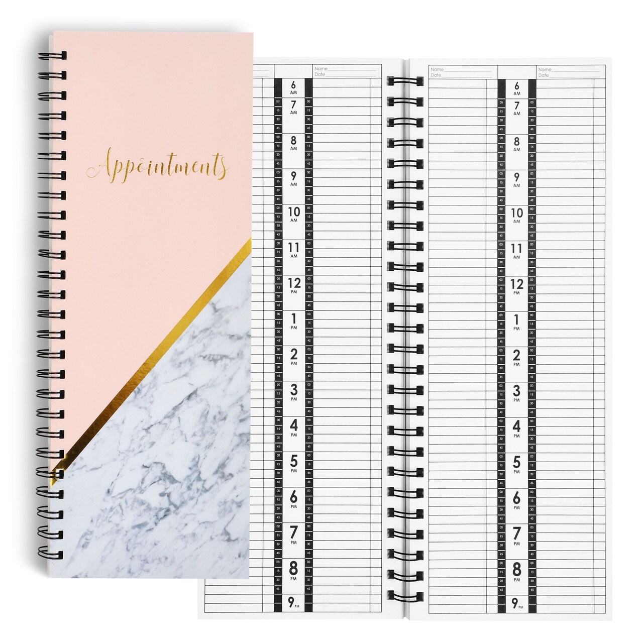 200 Page Salon Appointment Book for Hair Stylist, Undated, Daily Planner, Hourly Spiral Book, Marble Design, 2 Columns (14 x 5 In)